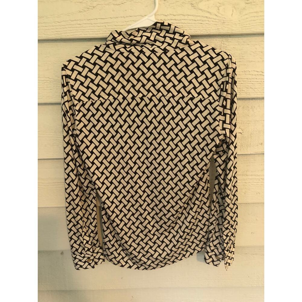 Antonio Melani XS Black Cream Geometric Print Button Down Blouse - Picture 4 of 4